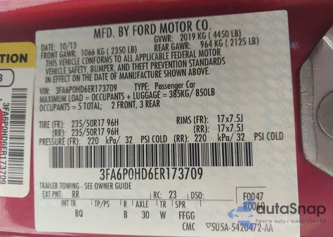 2014 Ford Fusion Se из США, поврежденный, VIN 3FA6P0HD6ER173709